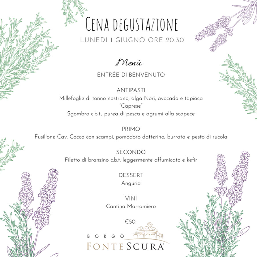 1° GIUGNO 2020 – CENA DEGUSTAZIONE